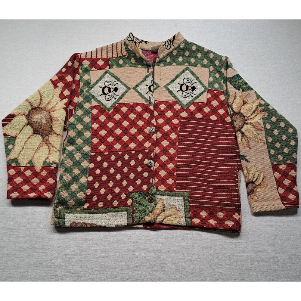 Sugar Street Weavers Tapestry Jacket Sunflower Bee Theme Size Large Made in USA